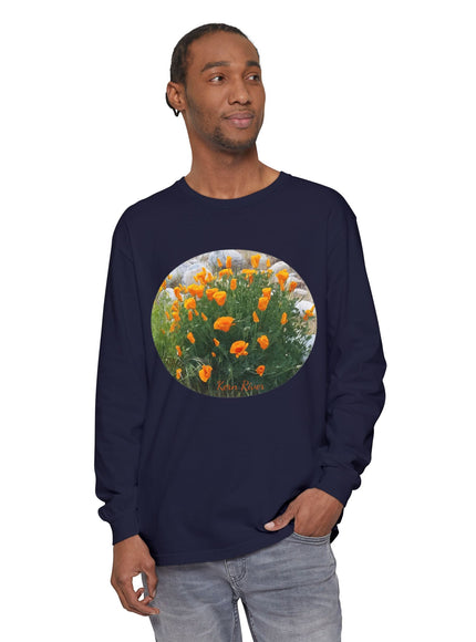 "California Poppies" Unisex Garment-dyed Long Sleeve T-Shirt