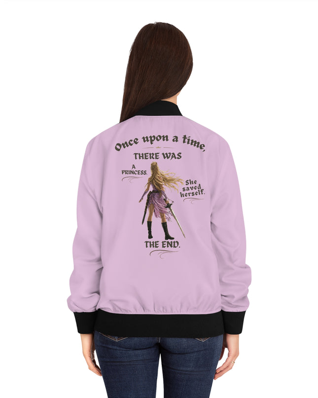 "She Saved Herself" Women's Bomber Jacket (AOP)