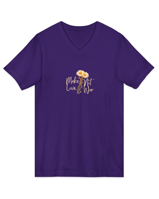 "Make Love Not War With Flower" Unisex Jersey Short Sleeve V-Neck Tee