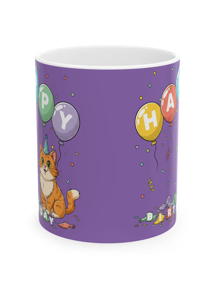 "Happy Birthday - Cat Popped the Balloons" Ceramic Mug, (11oz, 15oz)