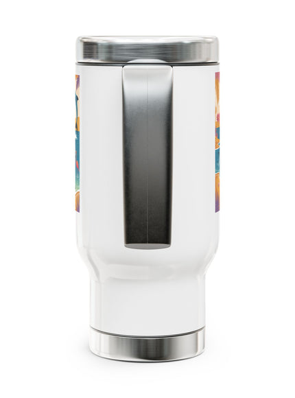 "February in Florida, Energy for Success" Stainless Steel Travel Mug with Handle, 14oz