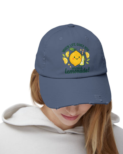 "When life gives you lemons, make lemonade" Unisex Distressed Cap