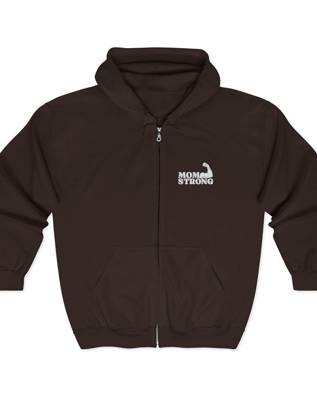 "Mom Strong (White embroidery)" Unisex Heavy Blend Full Zip Hooded Sweatshirt