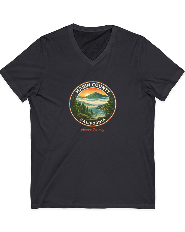 "Marin County, Above the Fog" Unisex Jersey Short Sleeve V-Neck Tee