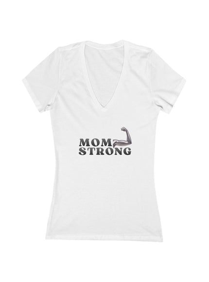 "Mom Strong" Women's Jersey Short Sleeve Deep V-Neck Tee