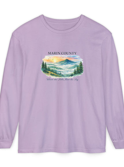 "Marin County, Where the Hills Meet the Sky" Unisex Garment-dyed Long Sleeve T-Shirt