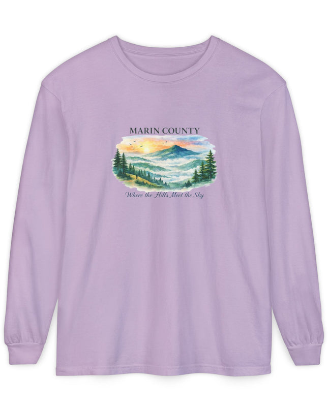 "Marin County, Where the Hills Meet the Sky" Unisex Garment-dyed Long Sleeve T-Shirt