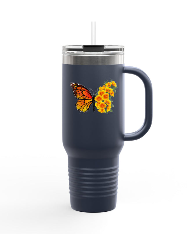 "Butterfly Poppies" Insulated Travel Mug, 40oz