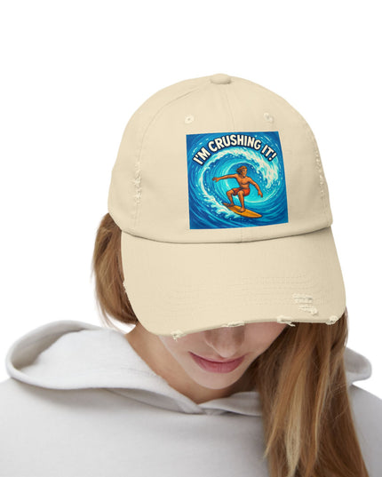 "I'm crushing it!" Unisex Distressed Cap