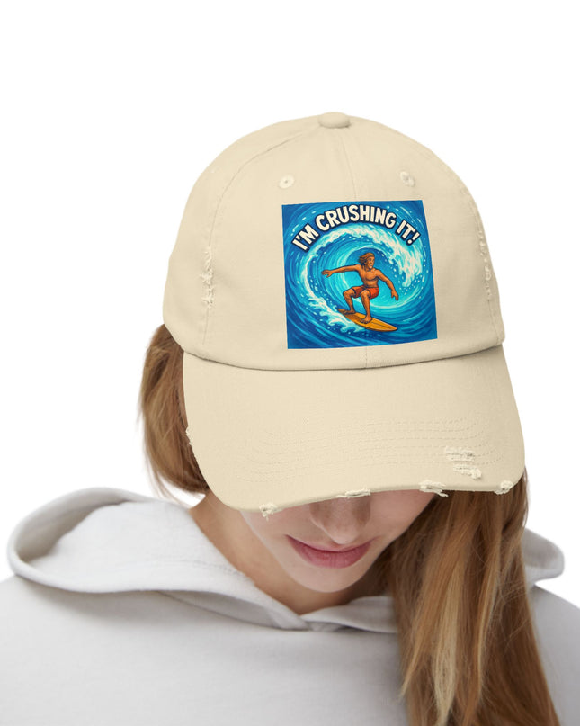 "I'm crushing it!" Unisex Distressed Cap