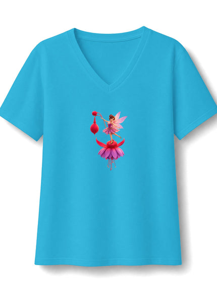 "Fuchsia Fairy" Women's Relaxed Jersey Short Sleeve V-Neck Tee
