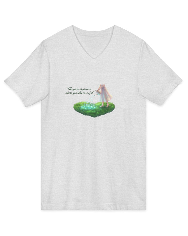 "The Grass is Greener Where You Water It" Unisex Jersey Short Sleeve V-Neck Tee